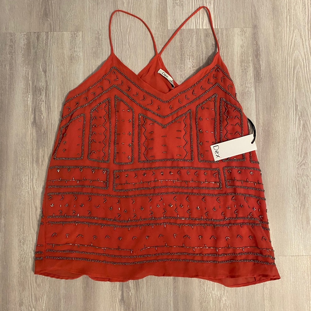 NWT dex medium coral red beaded embellished shirt - read!